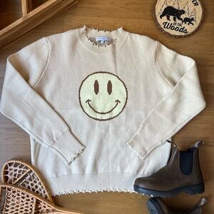Miss Sparkling Cream Smiley Face Sweater